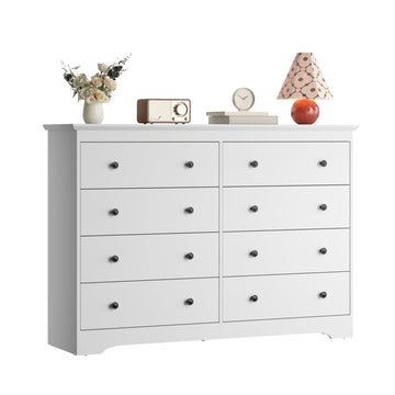 55.1" Wide Dresser for Bedroom, 8 Drawer Dresser with Large Drawers, Dresser for TVs Up to 65",White