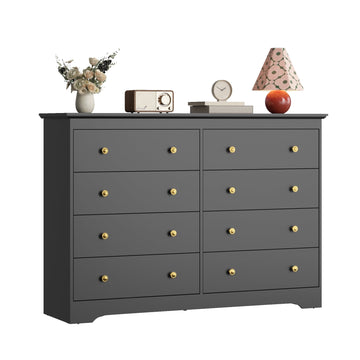 55.1" Wide Dresser for Bedroom, 8 Drawer Dresser with Large Drawers, Dresser for TVs Up to 65",Black