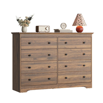55.1" Wide Dresser for Bedroom, 8 Drawer Dresser with Large Drawers, Dresser for TVs Up to 65",Brown
