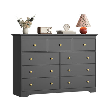 55.1" Wide Dresser for Bedroom, 9 Drawer Dresser with Large Drawers, Dresser for TVs Up to 65",Black
