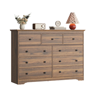 55.1" Wide Dresser for Bedroom, 9 Drawer Dresser with Large Drawers, Dresser for TVs Up to 65",Brown