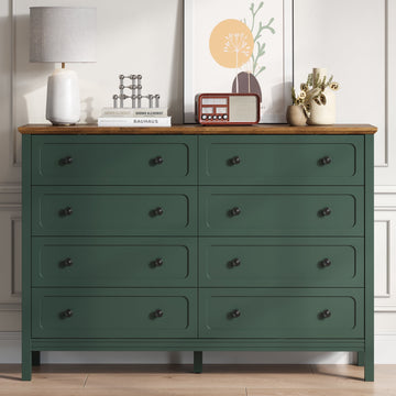 8-Drawer Dressers for Bedroom,55.1"Width Modern Chest of Drawer with Metal Handlesfor Living Room,Hallway,Entryway,Green