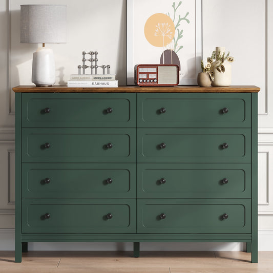 8-Drawer Dressers for Bedroom,55.1"Width Modern Chest of Drawer with Metal Handlesfor Living Room,Hallway,Entryway,Green