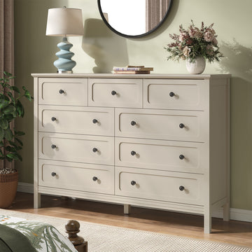 9-Drawer Dressers for Bedroom,55.1"Width Modern Chest of Drawer with Metal Handlesfor Living Room,Hallway,Entryway,Beige