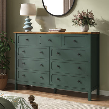 9-Drawer Dressers for Bedroom,55.1"Width Modern Chest of Drawer with Metal Handlesfor Living Room,Hallway,Entryway,Green