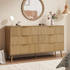 Fluted 6 Drawers Dresser, 55.1" Wide Modern Chest of Drawers with Wood Foot, Dresser TV Stand Up to 65 Inch TV, Wood Drawer Organizer for Bedroom, Living Room, Hallway - OAK