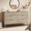 Fluted 7 Drawers Dresser, 55.1" Wide Modern Chest of Drawers with Wood Foot, Dresser TV Stand Up to 65 Inch TV, Wood Drawer Organizer for Bedroom, Living Room, Hallway - Cream