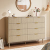 Fluted 9 Drawers Dresser, 55.1" Wide Modern Chest of Drawers with Wood Foot, Dresser TV Stand Up to 65 Inch TV, Wood Drawer Organizer for Bedroom, Living Room, Hallway - Cream