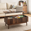 Fluted Lift Top Coffee Table with Storage, 39.4" Width Rising Coffee Tables with Hidden Compartment, Wood Center Table for Living Room Office, Brown