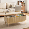 Fluted Lift Top Coffee Table with Storage, 39.4" Width Rising Coffee Tables with Hidden Compartment, Wood Center Table for Living Room Office, Natural