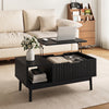 Fluted Lift Top Coffee Table with Storage, Rising Coffee Tables with Hidden Compartment, Wood Center Table for Living Room Office, Black