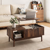 Fluted Lift Top Coffee Table with Storage, Rising Coffee Tables with Hidden Compartment, Wood Center Table for Living Room Office, Brown