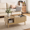 Fluted Lift Top Coffee Table with Storage, Rising Coffee Tables with Hidden Compartment, Wood Center Table for Living Room Office, Natural