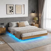 King Bed Frame with RGB LED Lights,Floating Bed with Fluted Design;Heavy Duty Steel, Modern Metal Bed Frame,Walnut