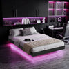 Queen Bed Frame with RGB LED Lights,Floating Bed with Fluted Design;Heavy Duty Steel, Modern Metal Queen Size Bed,Black