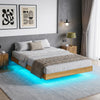 Queen Bed Frame with RGB LED Lights,Floating Bed with Fluted Design;Heavy Duty Steel, Modern Metal Queen Size Bed,Walnut