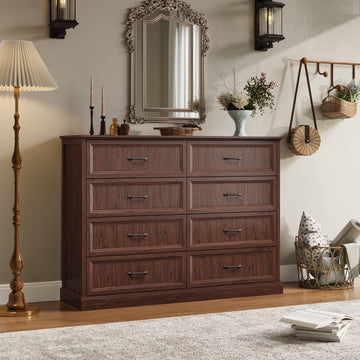 Rustic 8-Drawer Wood Dresser, Large Storage Chest Organizer with Metal Handles for Bedroom, Living Room, Farmhouse Style Furniture,Brown