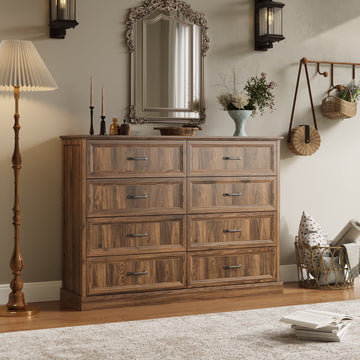 Rustic 8-Drawer Wood Dresser, Large Storage Chest Organizer with Metal Handles for Bedroom, Living Room, Farmhouse Style Furniture,Deep Brown