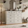 Rustic 9-Drawer Wood Dresser, Large Storage Chest Organizer with Metal Handles for Bedroom, Living Room, Farmhouse Style Furniture,White