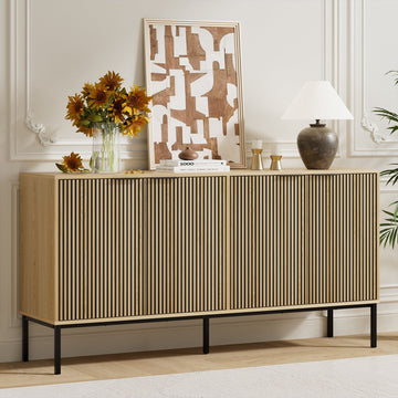 63" Wide Kitchen Sideboard,Buffet Cabinet with Adjustable Shelf and 2 Doors,Coffee Bar Cabinet for kitchen,Living Room,Bedroom,Natural Oak