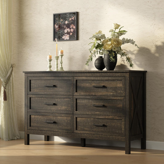 Dorien Rustic Farmhouse Black 6-Drawer Dresser - Riumlore