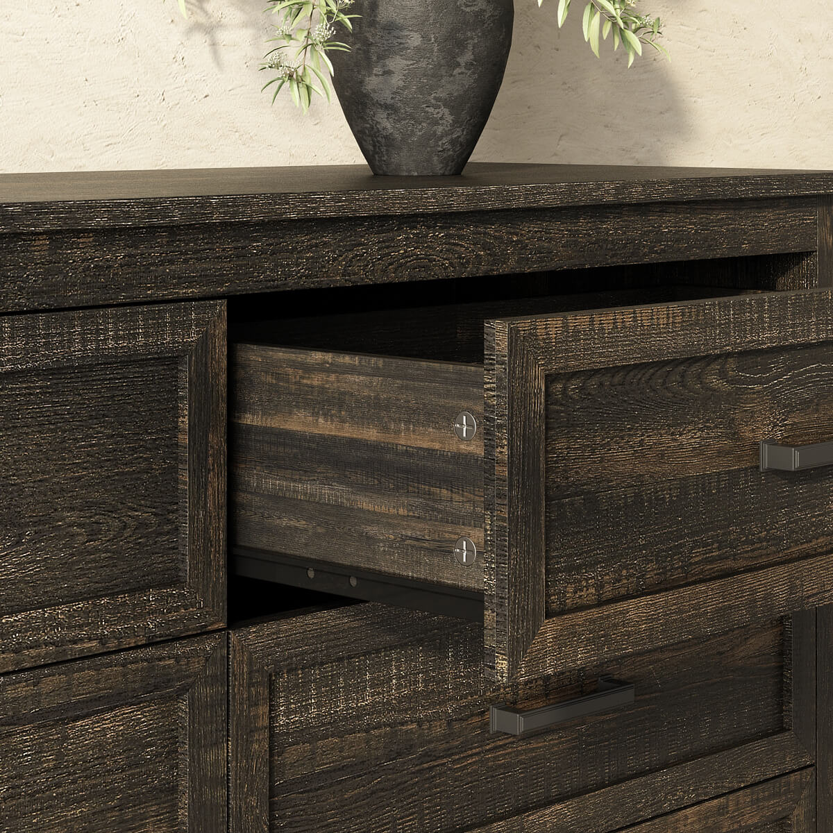 Dorien Rustic Farmhouse Black 6-Drawer Dresser - Riumlore