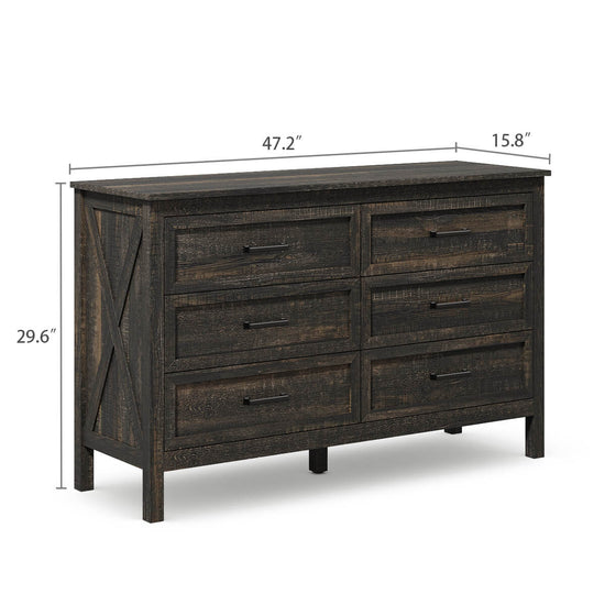 Dorien Rustic Farmhouse Black 6-Drawer Dresser - Riumlore