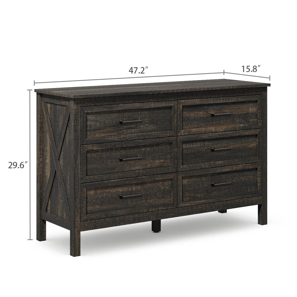 Dorien Rustic Farmhouse Black 6-Drawer Dresser - Riumlore