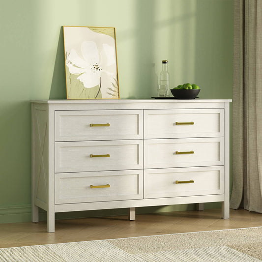 Dorien Modern Farmhouse White 6-Drawer Dresser - Riumlore