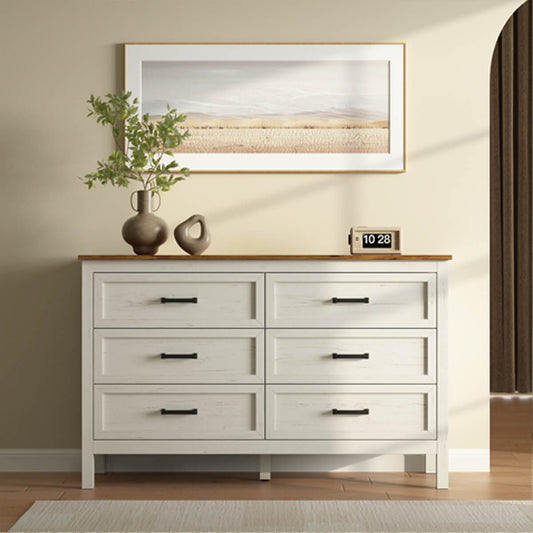 Dorien Rustic Farmhouse White 6-Drawer Dresser - Riumlore