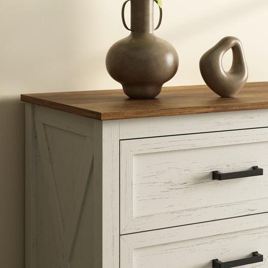 Dorien Rustic Farmhouse White 6-Drawer Dresser - Riumlore