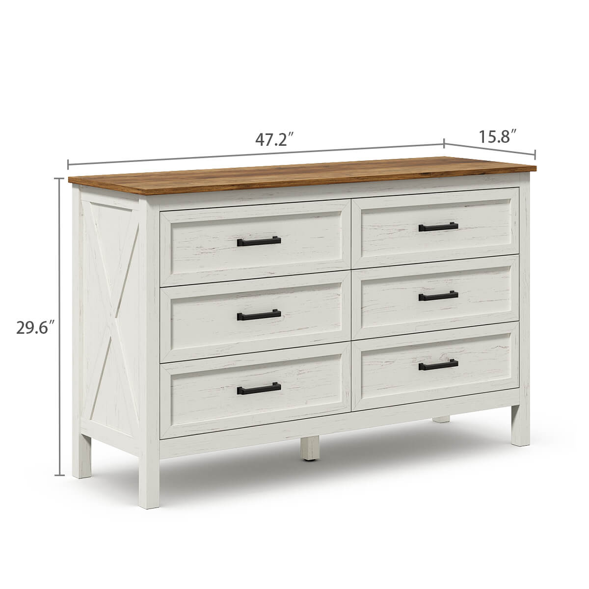 Dorien Rustic Farmhouse White 6-Drawer Dresser - Riumlore