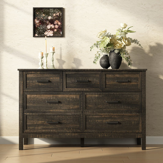 Dorien Rustic Farmhouse Black 7-Drawer Dresser - Riumlore