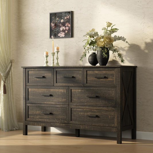 Dorien Rustic Farmhouse Black 7-Drawer Dresser - Riumlore