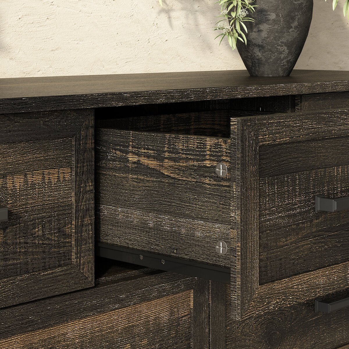 Dorien Rustic Farmhouse Black 7-Drawer Dresser - Riumlore