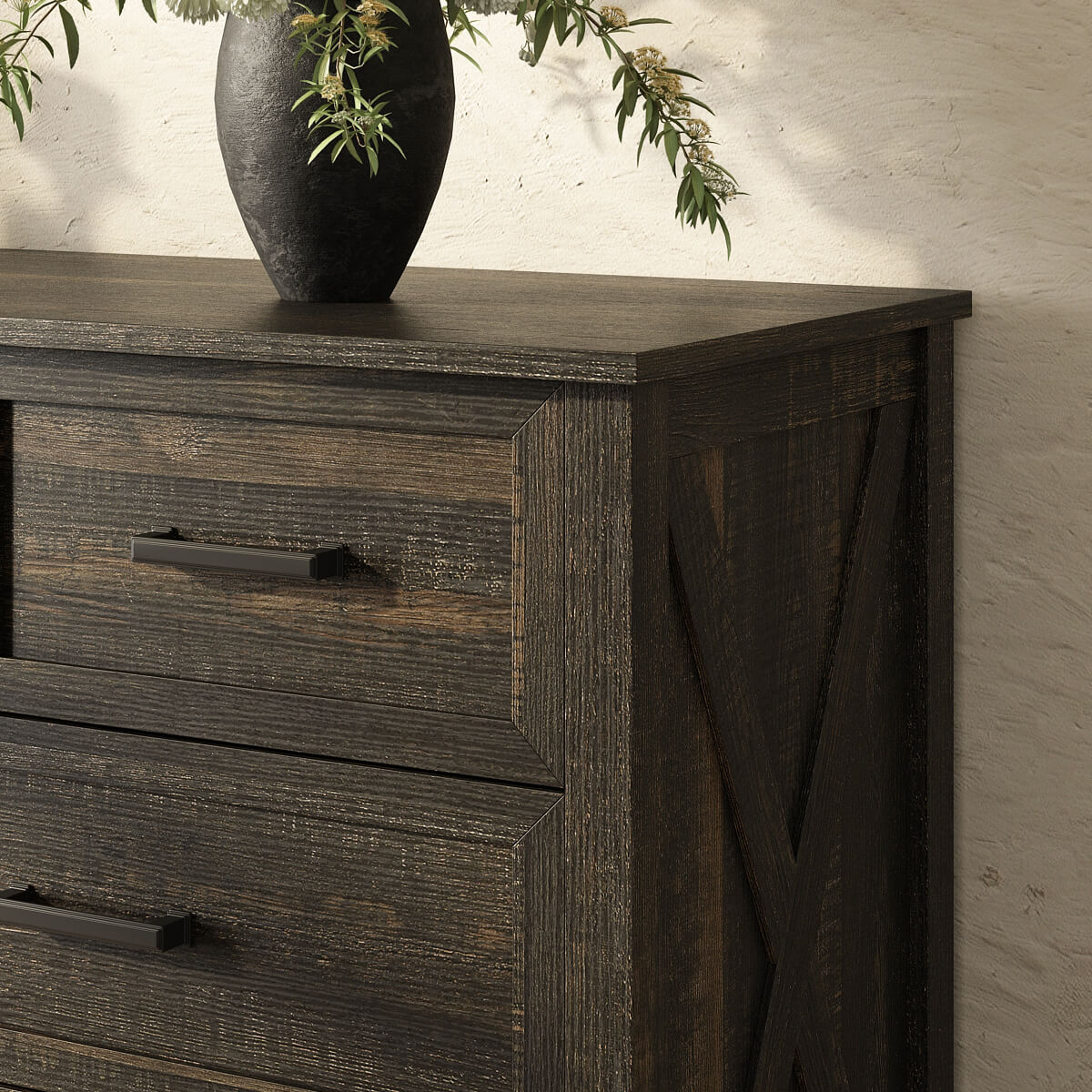 Dorien Rustic Farmhouse Black 7-Drawer Dresser - Riumlore