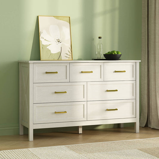 Dorien Modern Farmhouse White 7-Drawer Dresser - Riumlore
