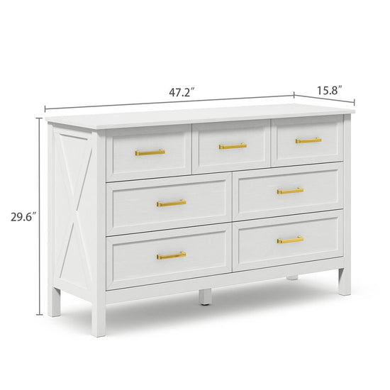 Dorien Modern Farmhouse White 7-Drawer Dresser - Riumlore