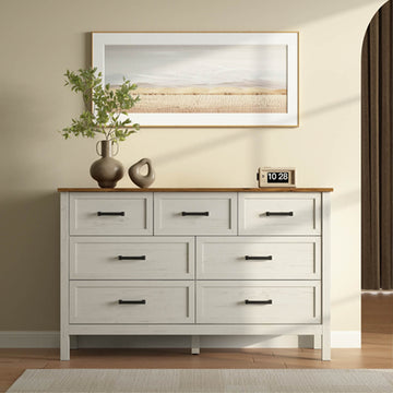 Dorien Rustic Farmhouse White 7-Drawer Dresser - Riumlore