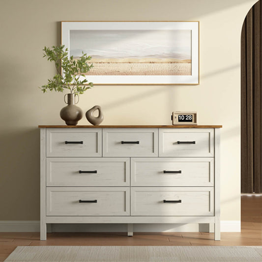 Dorien Rustic Farmhouse White 7-Drawer Dresser - Riumlore