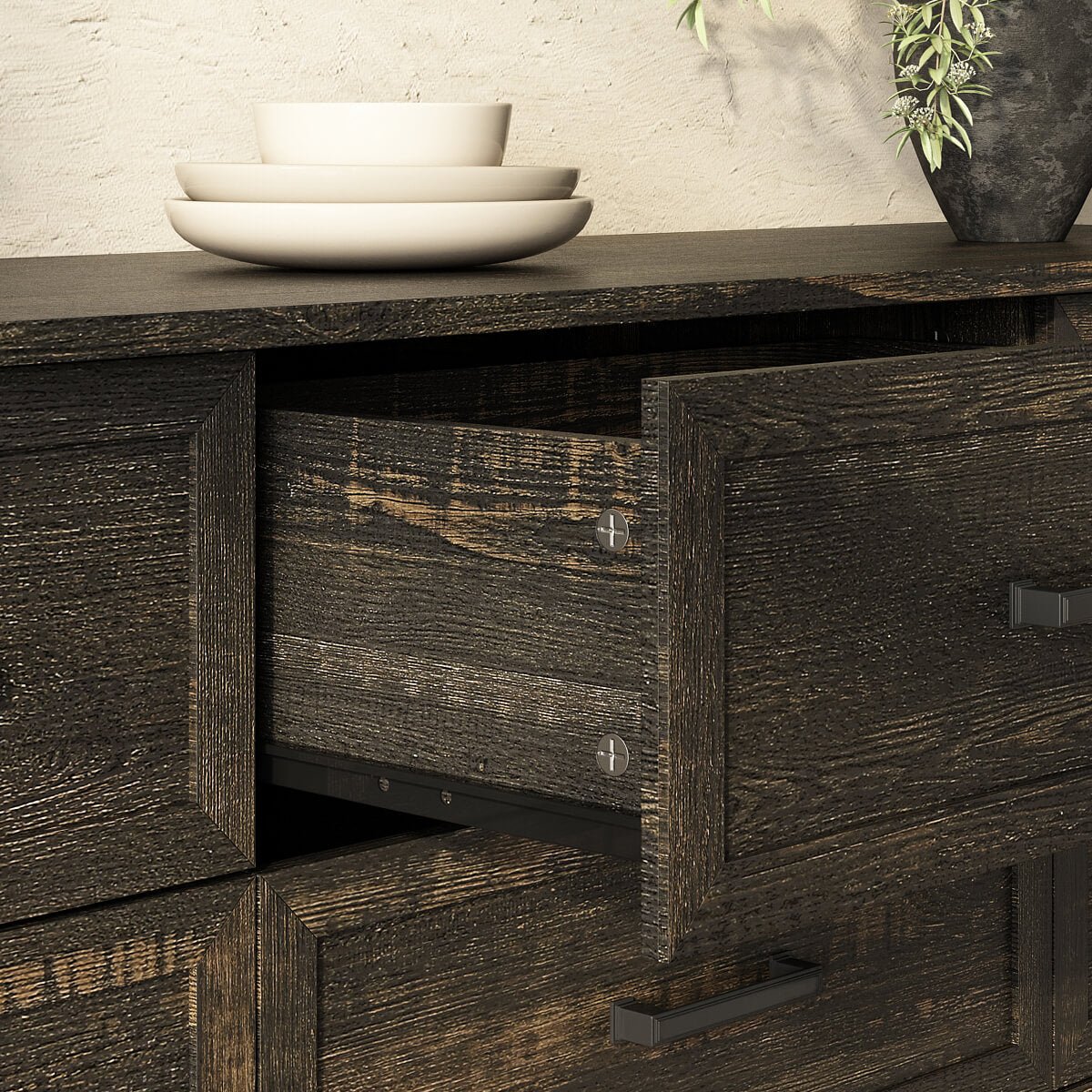 Dorien Rustic Farmhouse Black 9-Drawer Dresser - Riumlore