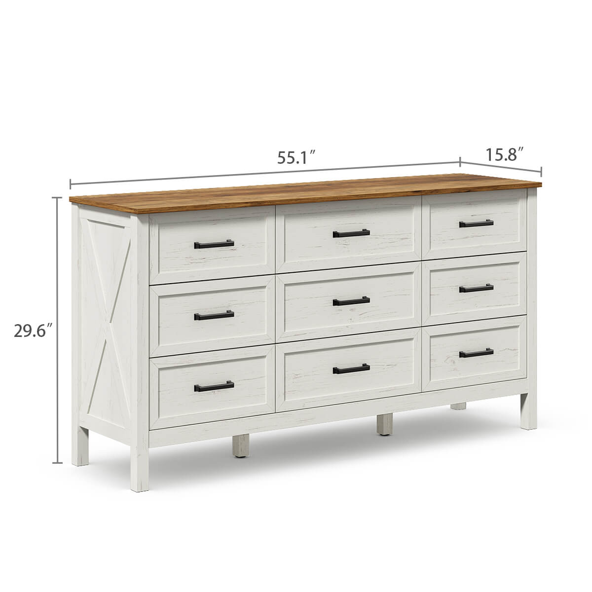 Dorien Rustic Farmhouse White 9-Drawer Dresser - Riumlore