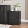 3-Piece Modern Bedroom Set - 7 Drawer Wide Dresser & Nightstands Set of 2 with Fluted Design, Anti-Tip Safety Black Natural Wood Storage Furniture for Bedroom,Hallway 7+4,Black