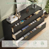 55.1" W Fluted 6 Drawer Dresser for Adult,Wooden Bedroom Dresser,Dresser TV Stand up to 65" for Living Room,Black