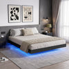 King Bed Frame with RGB LED Lights,Floating Bed with Fluted Design;Heavy Duty Steel, Modern Metal Bed Frame,Black