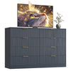 55.1" W Fluted 8 Drawer Dresser for Adult,Wooden Bedroom Dresser,Dresser TV Stand up to 65" for Living Room,Blue