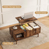 Fluted Lift Top Coffee Table with Storage, Rising Coffee Tables with Hidden Compartment, Wood Center Table for Living Room Office, Brown