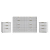 3-Piece Modern Bedroom Set - 8 Drawer Wide Dresser & Nightstands Set of 2 with Fluted Design, Anti-Tip Safety White Natural Wood Storage Furniture for Bedroom,Hallway 8+6,White