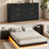 4-Piece Bedroom Set for Adult, Fluted King Floating LED Bed Frame with 2 Nightstands and Fluted 6 Drawer Dressers,Black King,6+6 Drawers,Black