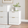 3-Piece Modern Bedroom Set - 7 Drawer Wide Dresser & Nightstands Set of 2 with Fluted Design, Anti-Tip Safety White Natural Wood Storage Furniture for Bedroom,Hallway 7+4,White